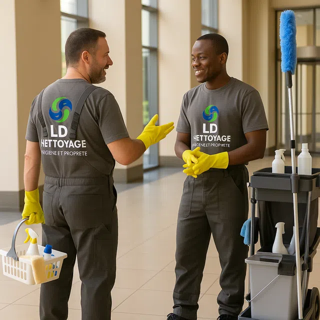 Équipe LDNET GLOBAL SERVICES en uniforme lors d'une intervention professionnelle